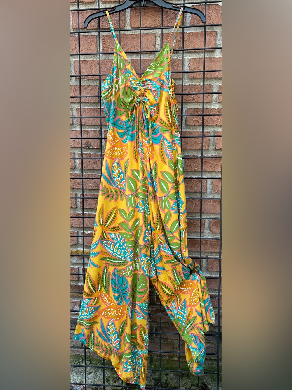 Jessica Simpson Women’s Yellow Tropical Print Jumpsuit